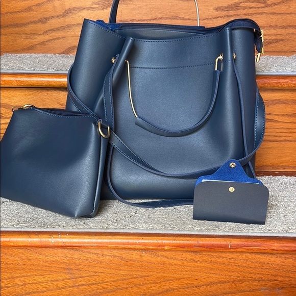 galian Handbags - Spacious Blue Tote with Silver Accents
